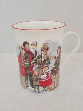 Crown Trent Holiday Festive Christmas Carolers Ceramic Red Rim Coffee Tea Mug